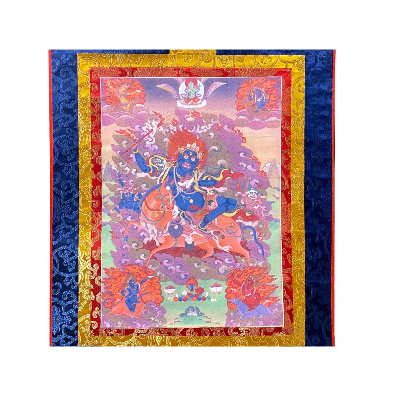 Tibetan Print Fabric Trim Protector Deity Art Wall Scroll Thangka - 4