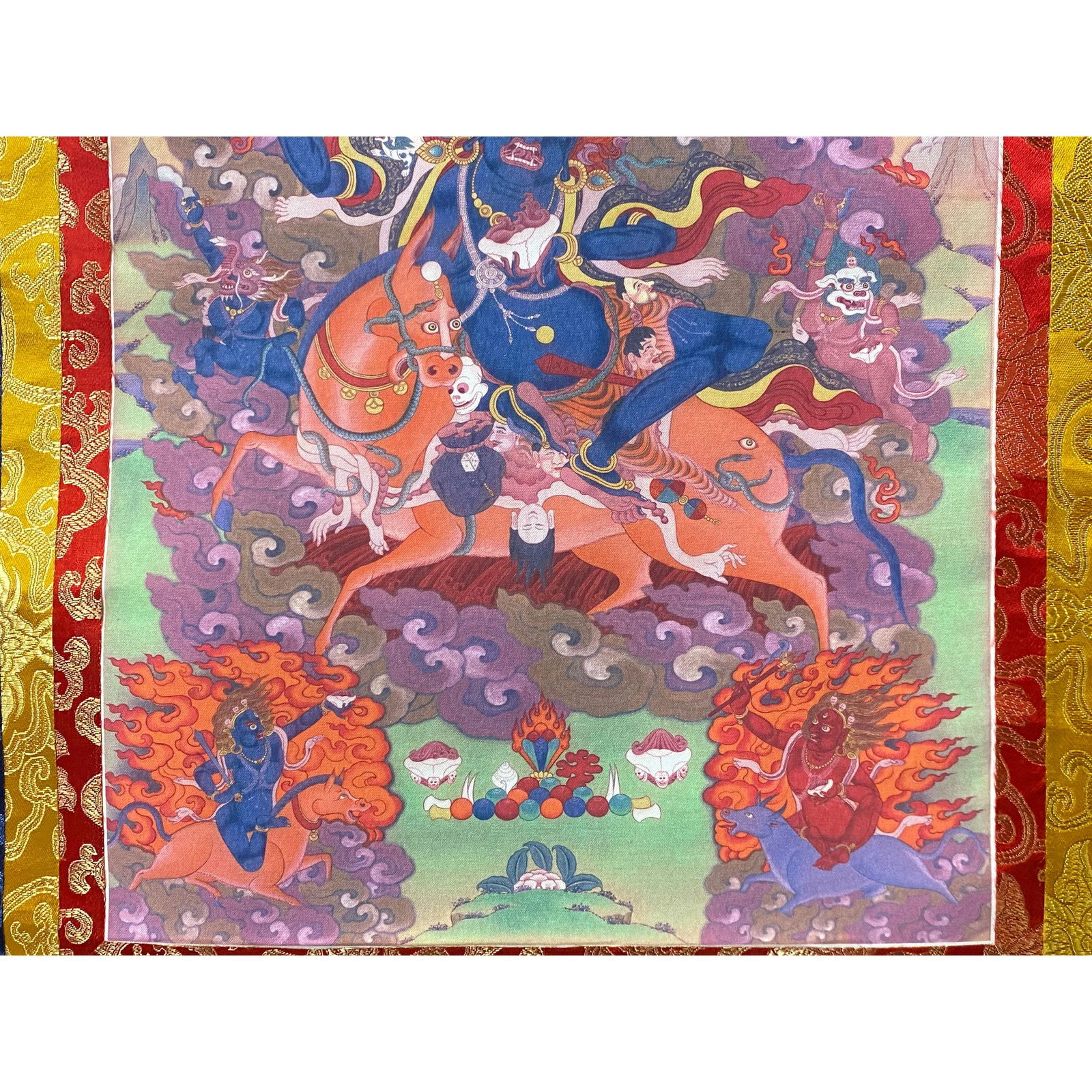 Tibetan Print Fabric Trim Protector Deity Art Wall Scroll Thangka - 5