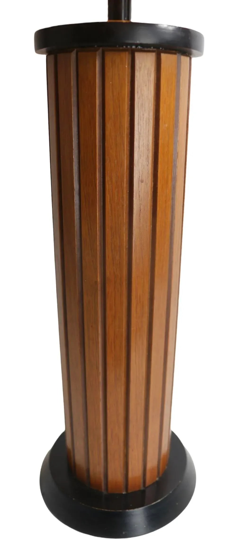 Mid Century Gruvwood Table Lamp With Original Woven Shade Ca 1960's - 8