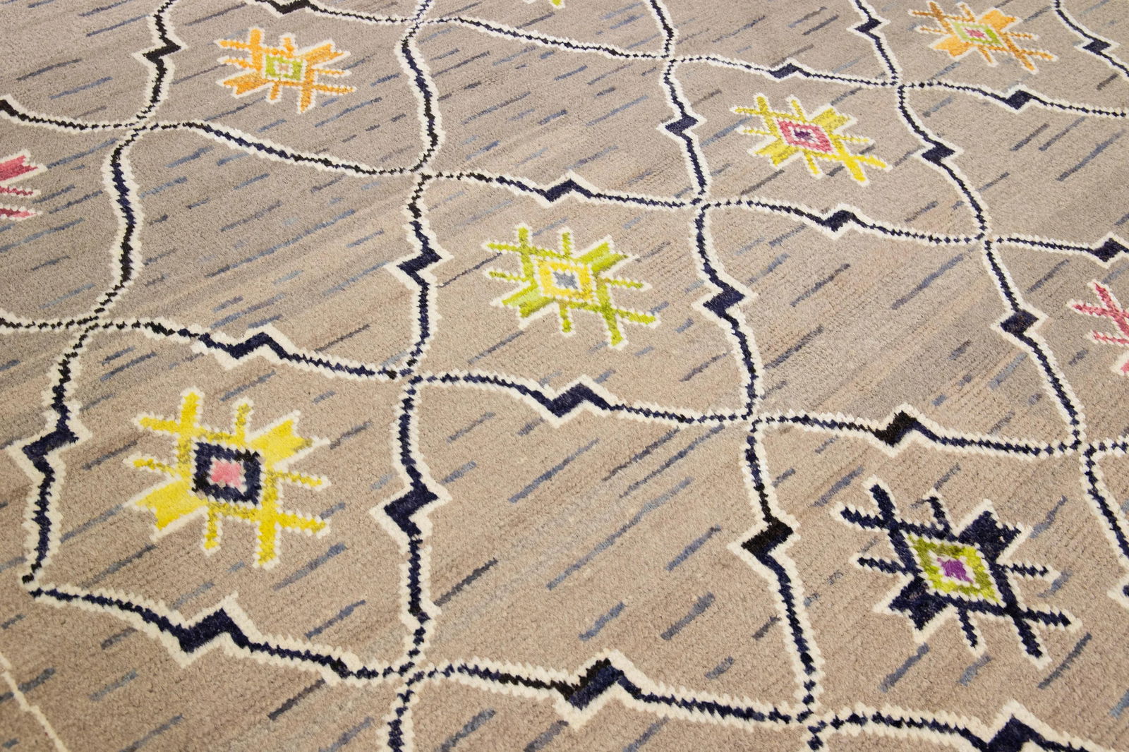 Brown Modern Moroccan Style Handmade Tribal Wool Rug - 11