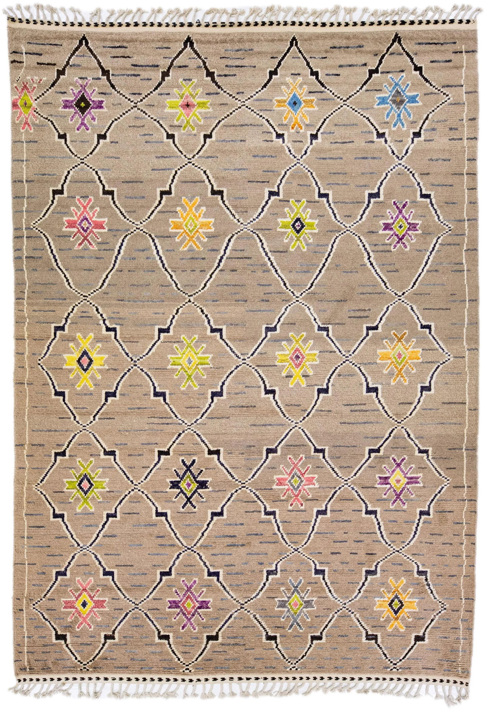 Brown Modern Moroccan Style Handmade Tribal Wool Rug - 14