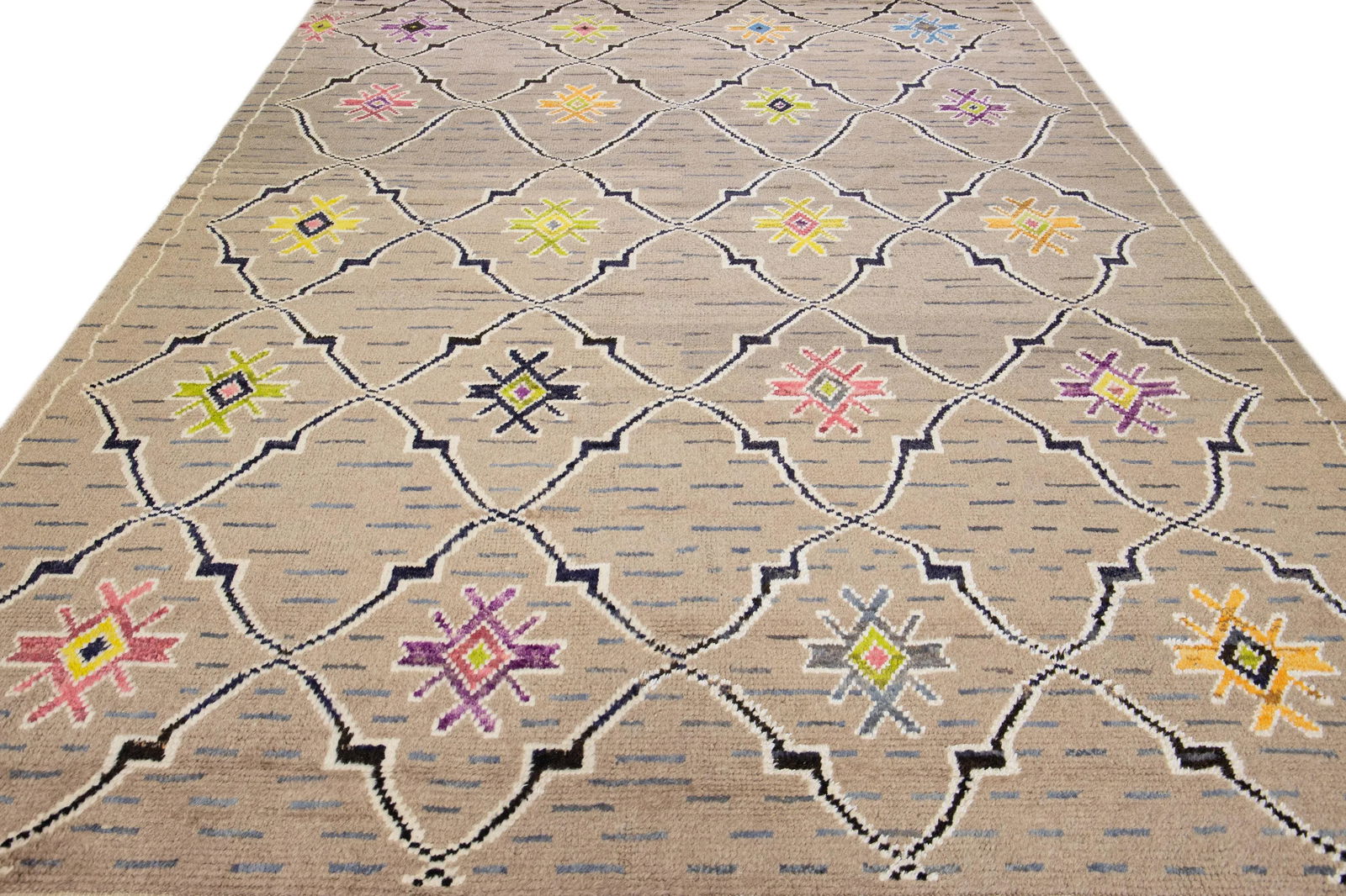 Brown Modern Moroccan Style Handmade Tribal Wool Rug - 2