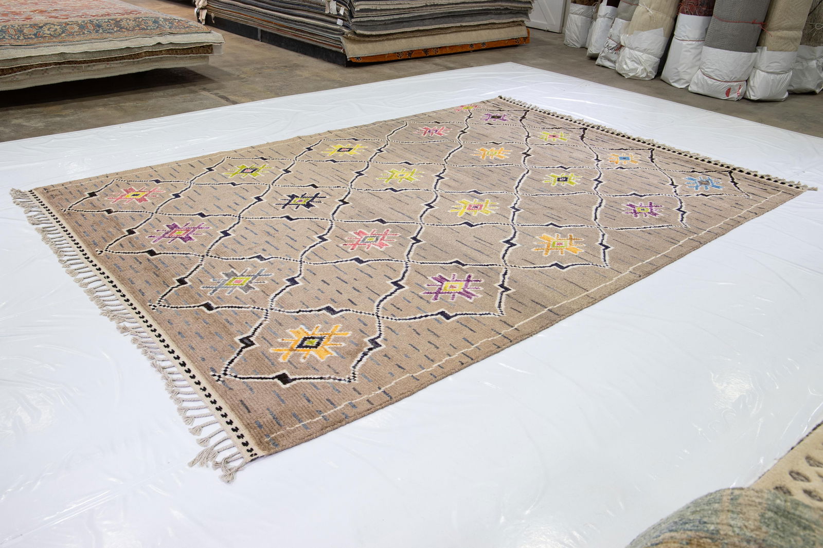 Brown Modern Moroccan Style Handmade Tribal Wool Rug - 4