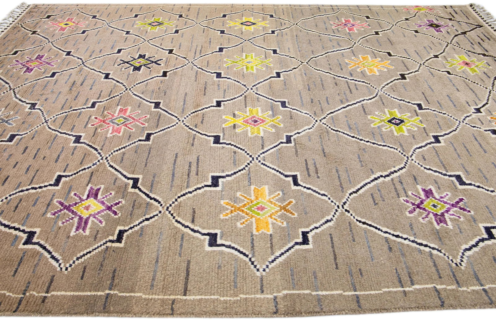 Brown Modern Moroccan Style Handmade Tribal Wool Rug - 6