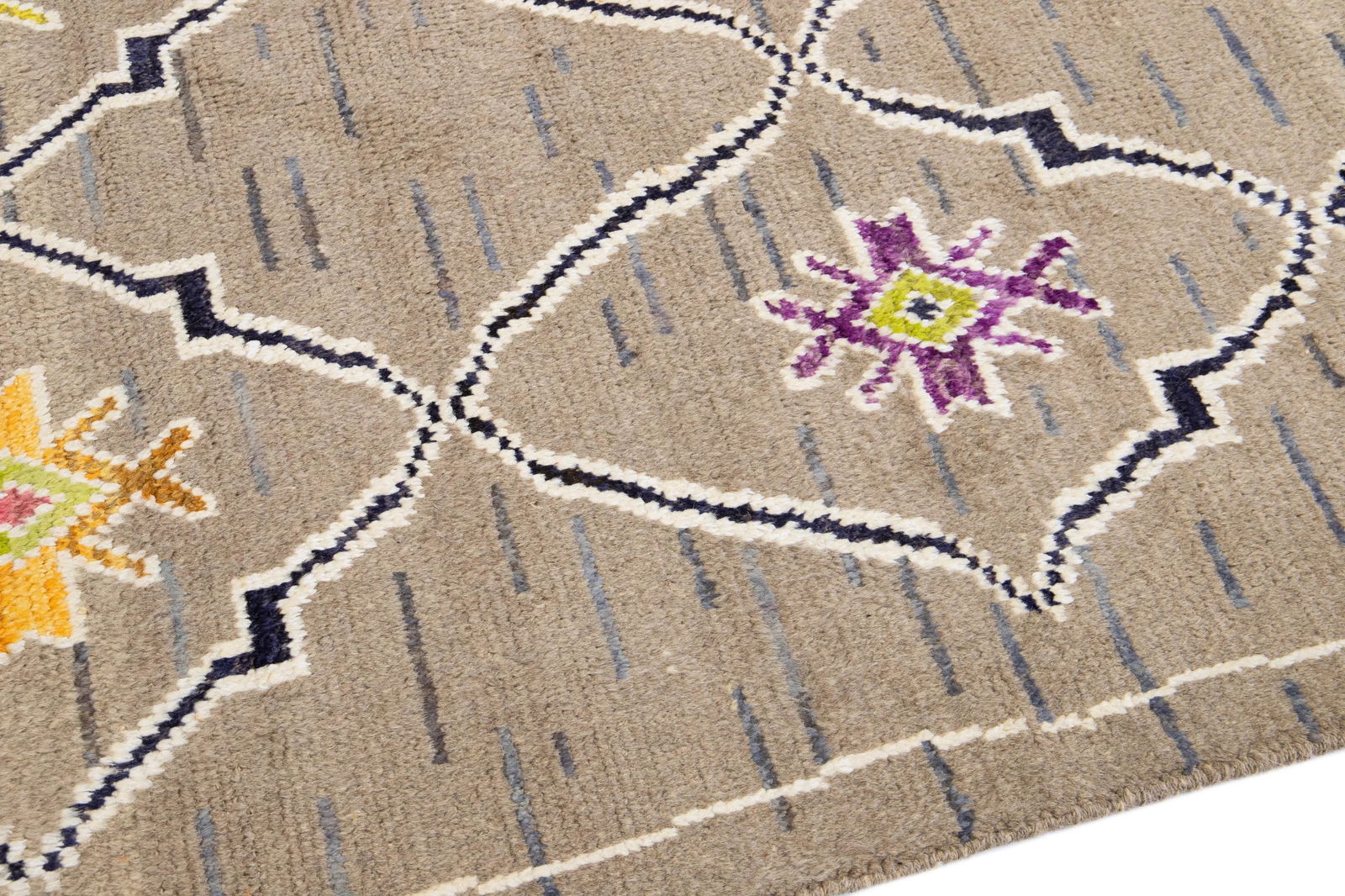 Brown Modern Moroccan Style Handmade Tribal Wool Rug - 7