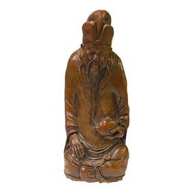 Chinese Bamboo Carved Old Man Scholar Meditation Figure