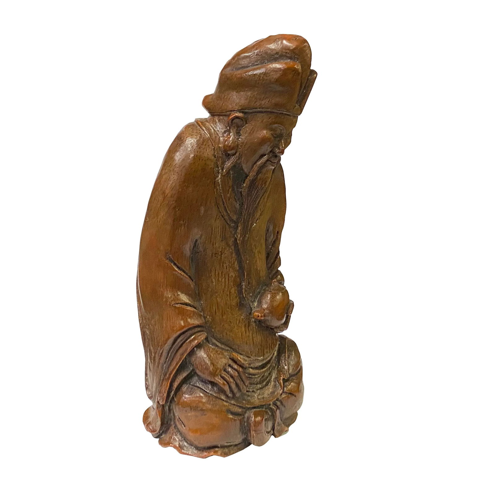 Chinese Bamboo Carved Old Man Scholar Meditation Figure - 3