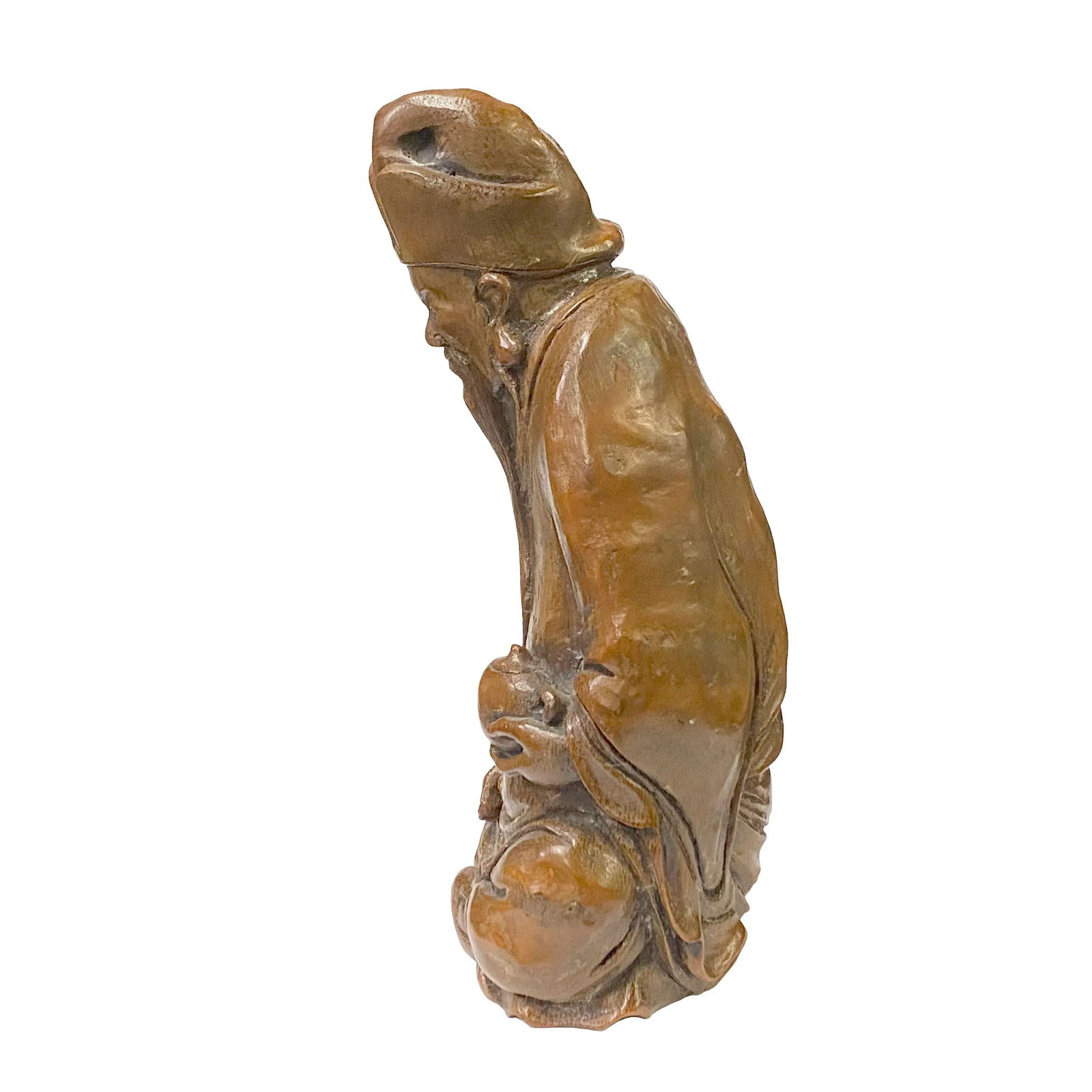 Chinese Bamboo Carved Old Man Scholar Meditation Figure - 4