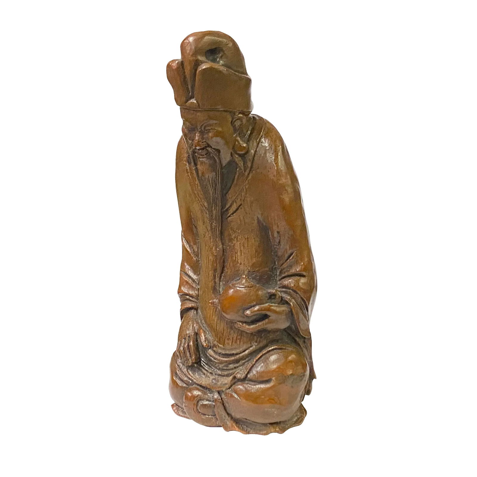 Chinese Bamboo Carved Old Man Scholar Meditation Figure - 6