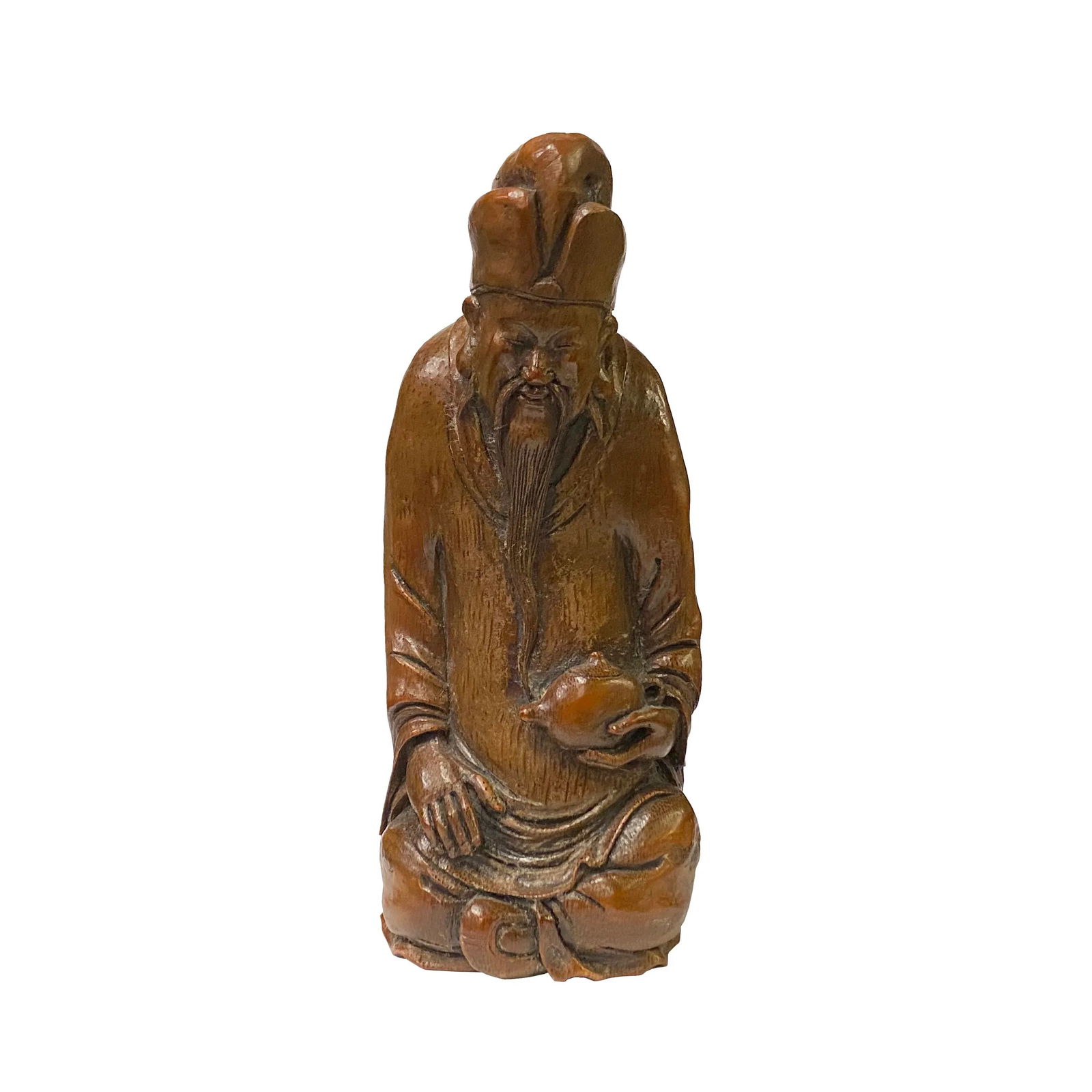 Chinese Bamboo Carved Old Man Scholar Meditation Figure - 7