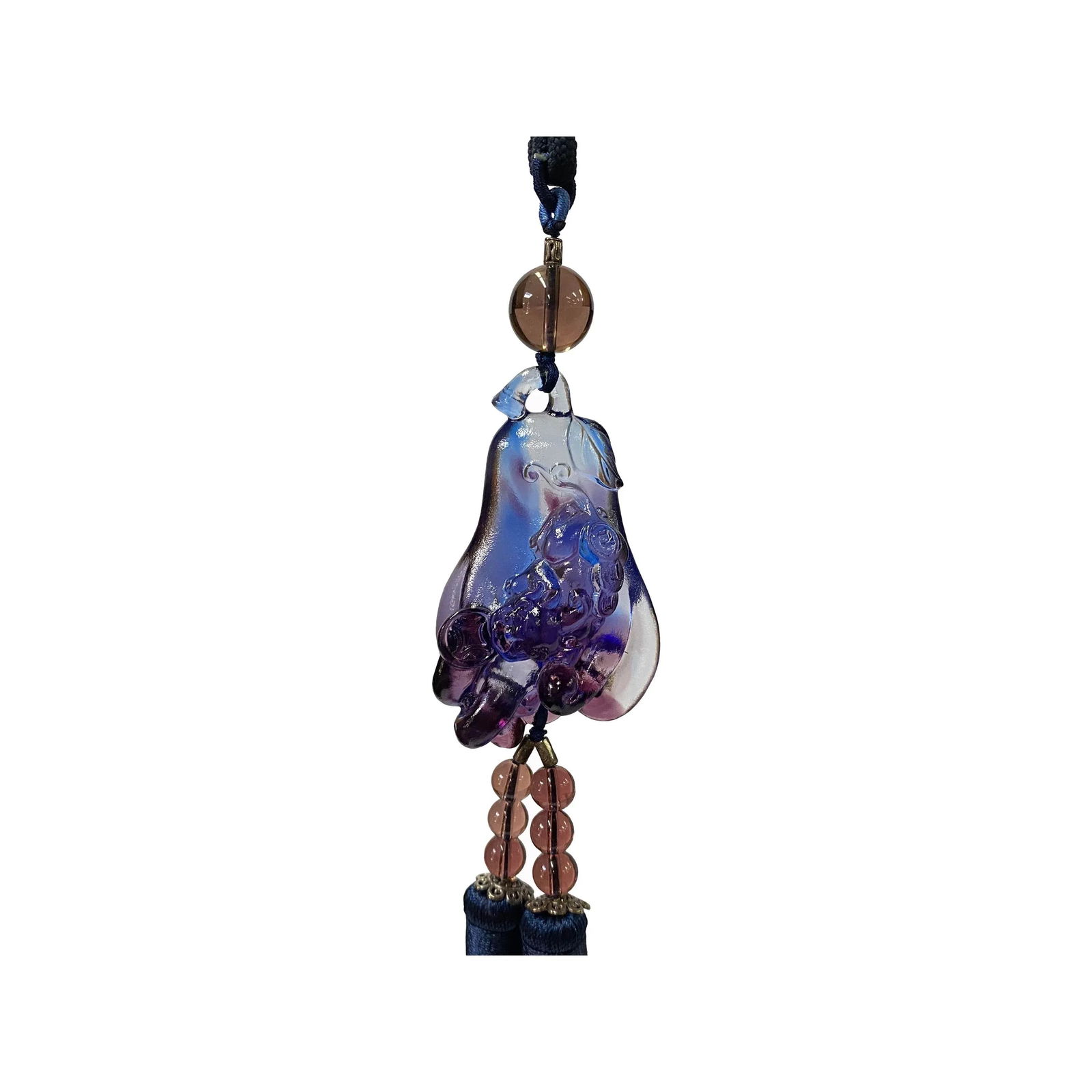 Crystal Glass Fengshui Fortune Purple Pixiu Fruit Pendant Decor Tassel - 2
