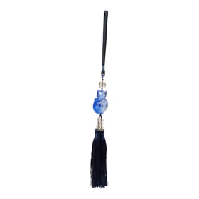 Crystal Glass Fengshui Fortune Blue Artistic Fox Pendant Decor Tassel