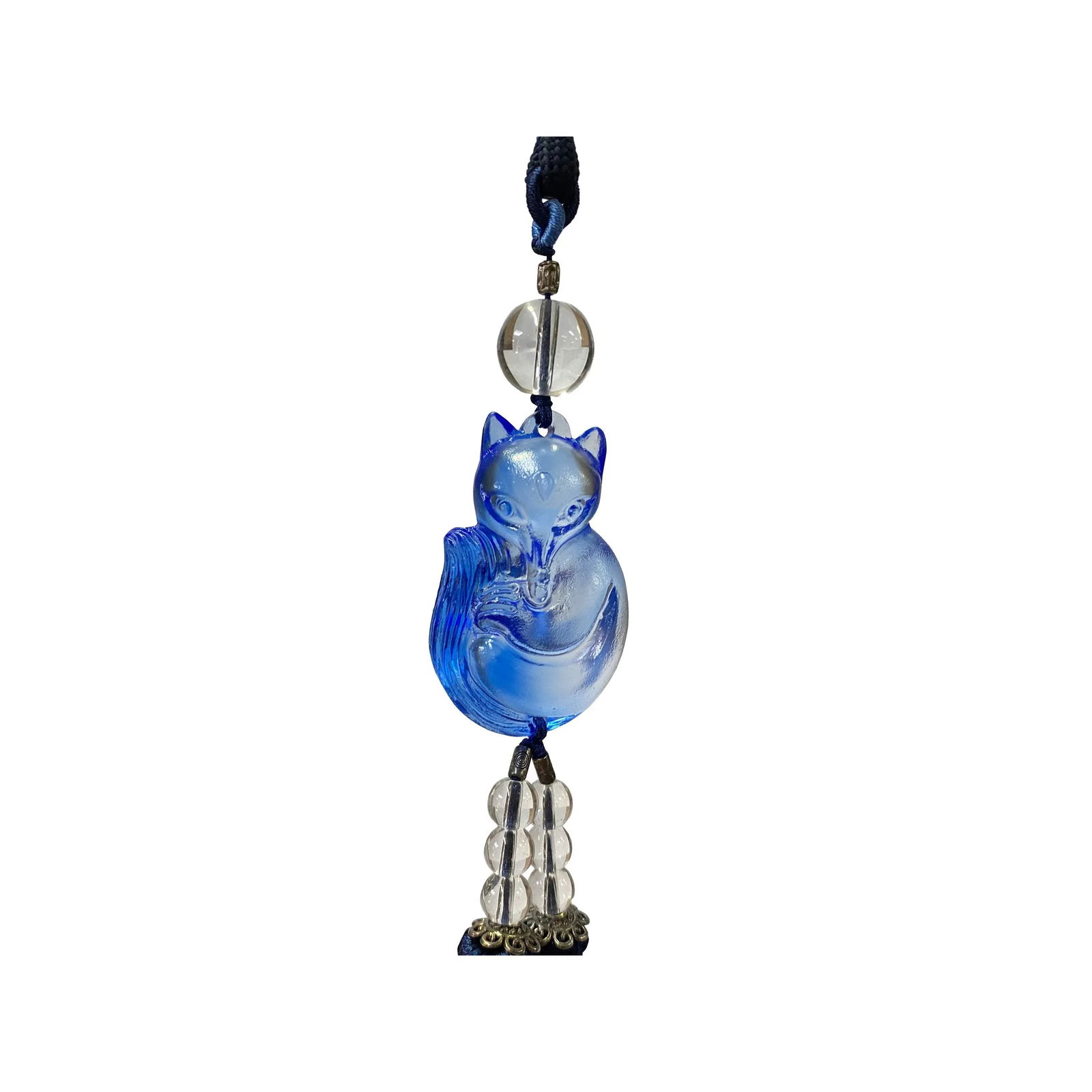 Crystal Glass Fengshui Fortune Blue Artistic Fox Pendant Decor Tassel - 2