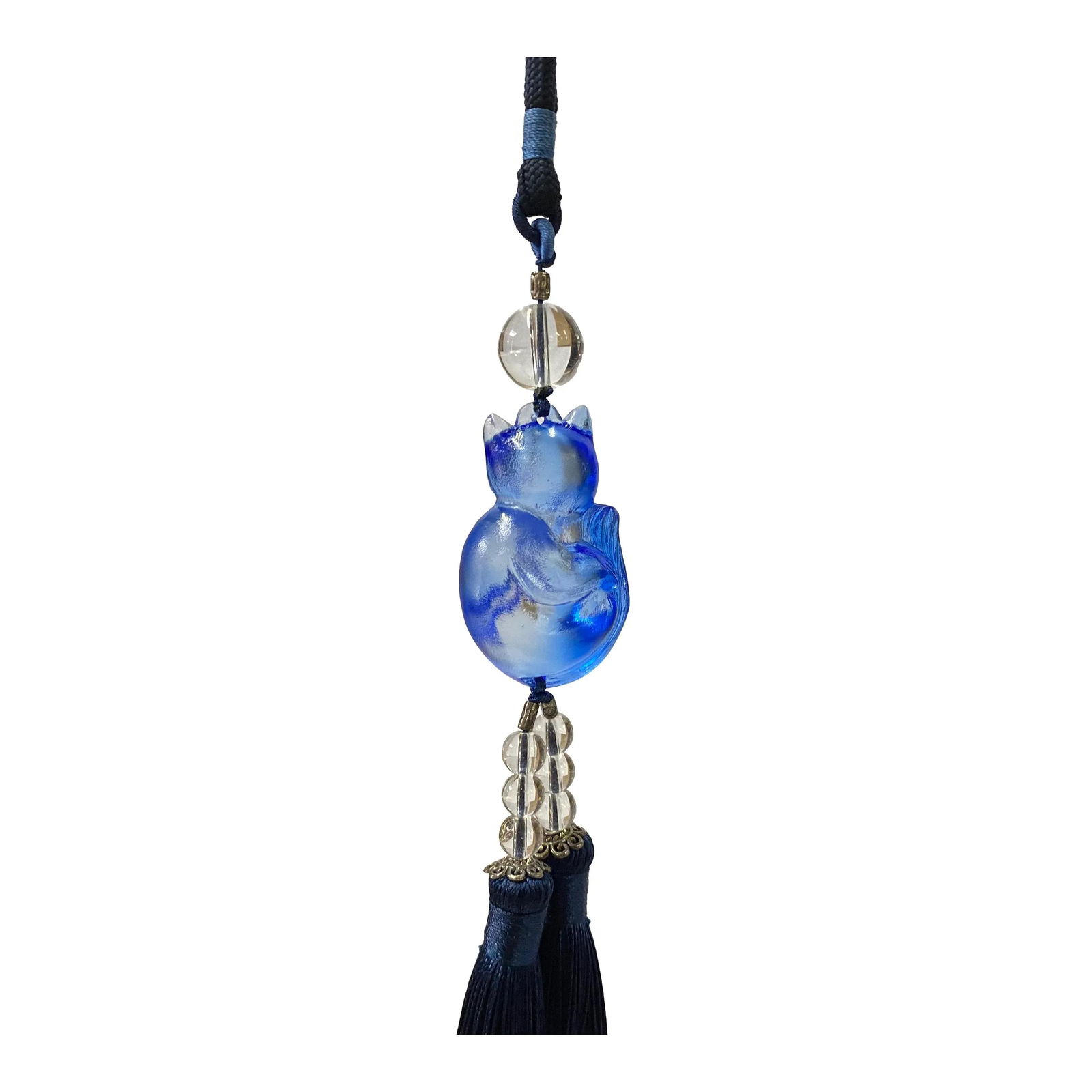 Crystal Glass Fengshui Fortune Blue Artistic Fox Pendant Decor Tassel - 3