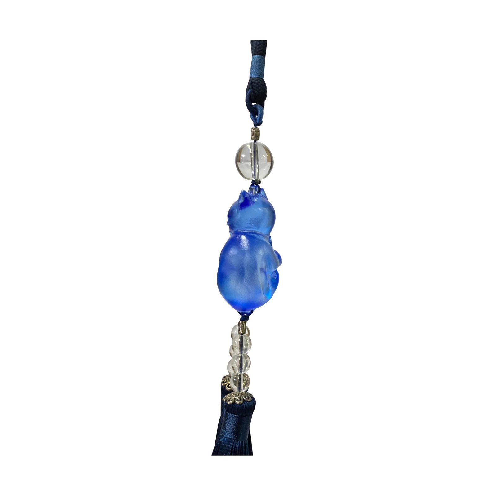Crystal Glass Fengshui Fortune Blue Artistic Fox Pendant Decor Tassel - 4