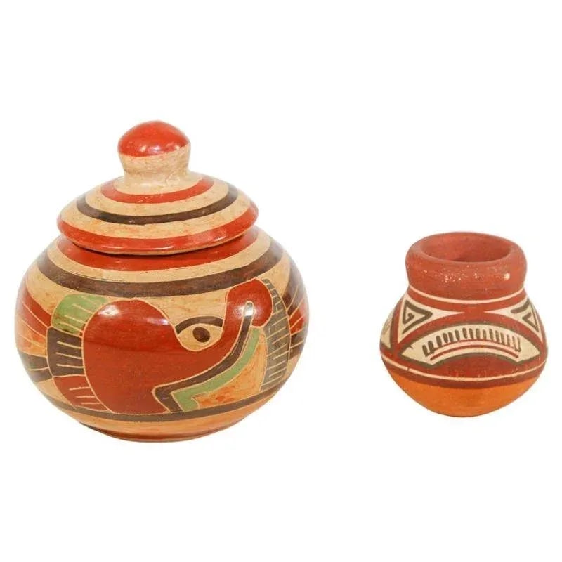 Vintage Mata Ortiz Style Mexican Pottery Set - 2 Pieces - 13