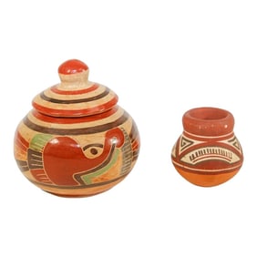 Vintage Mata Ortiz Style Mexican Pottery Set - 2 Pieces