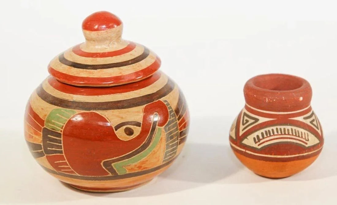 Vintage Mata Ortiz Style Mexican Pottery Set - 2 Pieces - 2