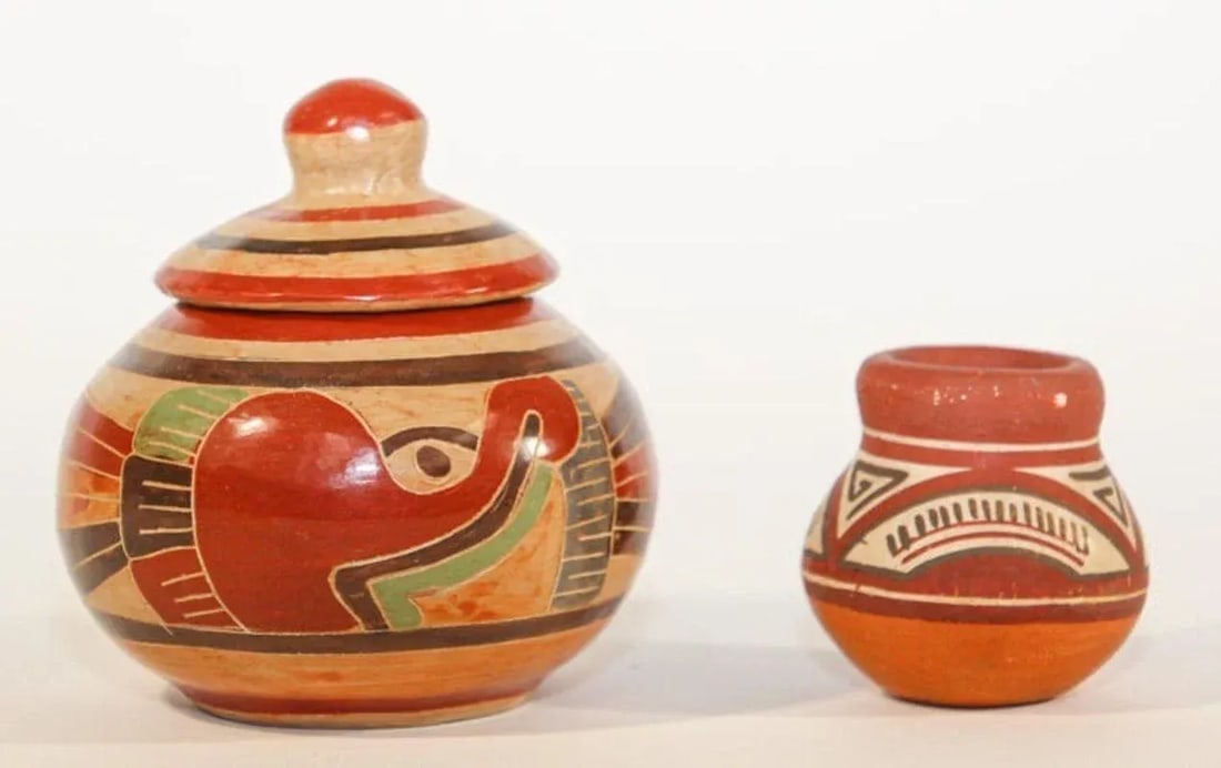 Vintage Mata Ortiz Style Mexican Pottery Set - 2 Pieces - 3