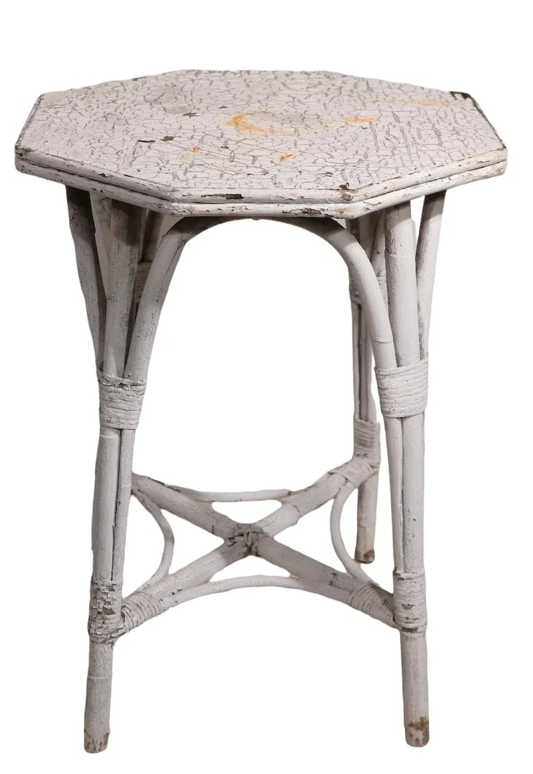 Vintage Wicker Table in Peely Paint Finish - 10