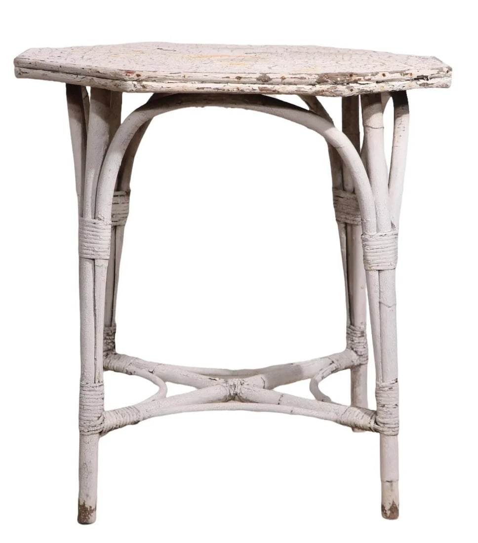 Vintage Wicker Table in Peely Paint Finish - 2