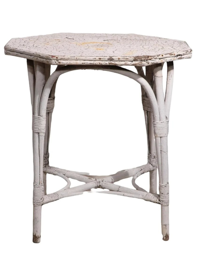Vintage Wicker Table in Peely Paint Finish - 3