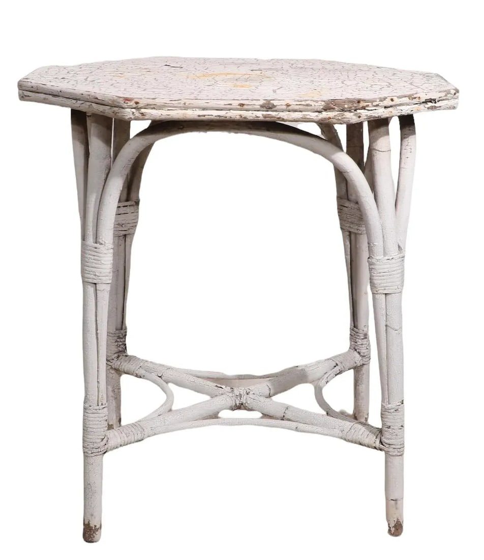 Vintage Wicker Table in Peely Paint Finish - 4