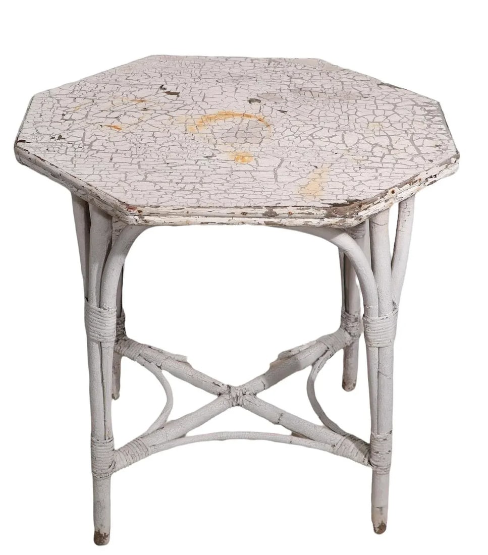 Vintage Wicker Table in Peely Paint Finish - 5