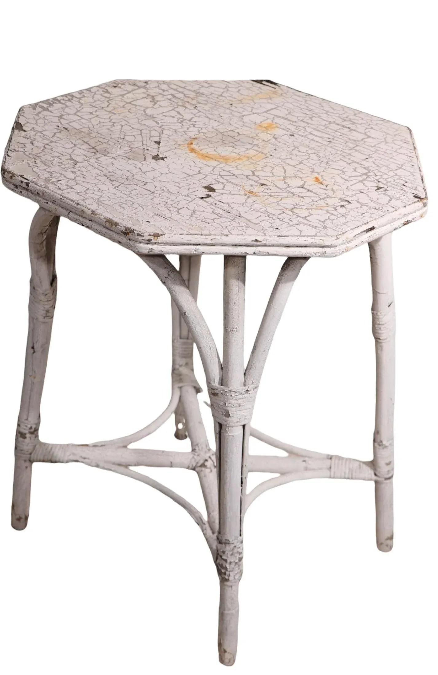 Vintage Wicker Table in Peely Paint Finish - 9