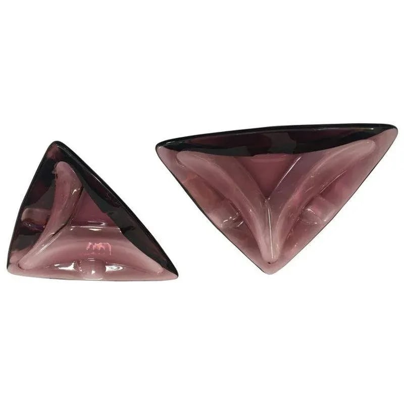 Vintage Moroccan Hazel Atlas Amethyst Triangle Ashtrays - Set of 2 - 11
