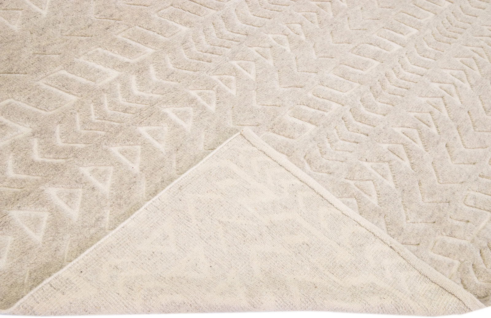 Contemporary Moroccan Style Handmade Beige Wool Rug With Allover Design - 2