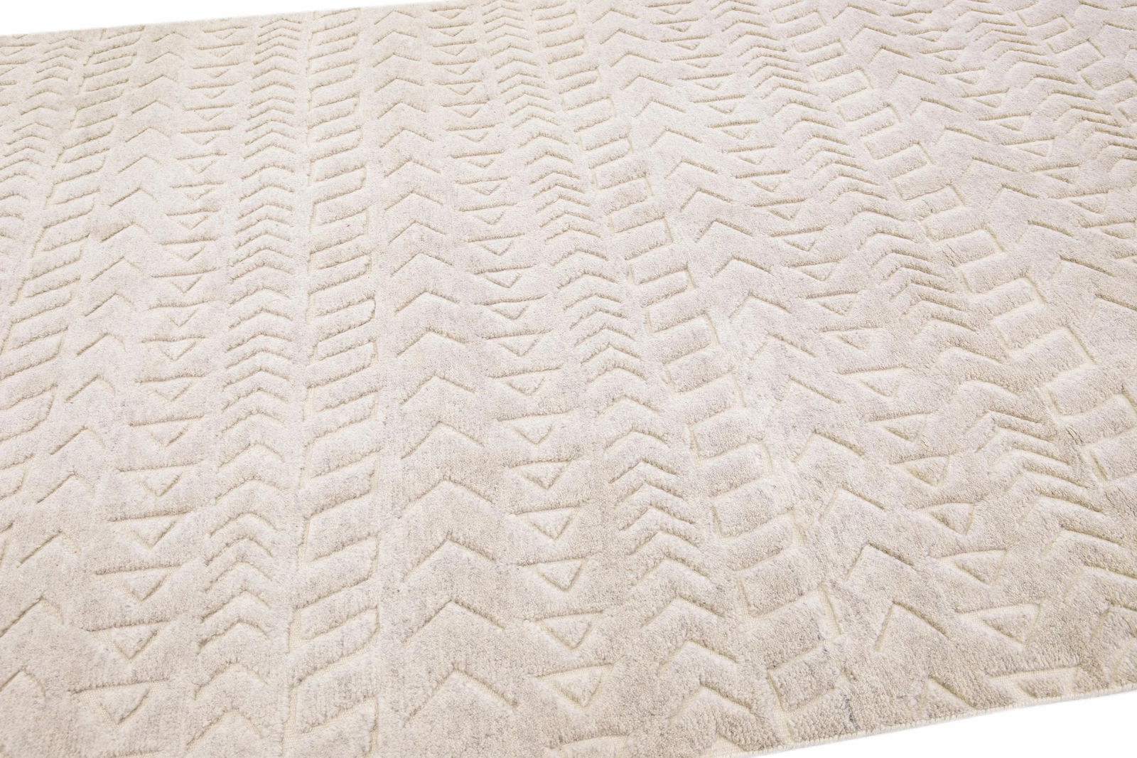 Contemporary Moroccan Style Handmade Beige Wool Rug With Allover Design - 3