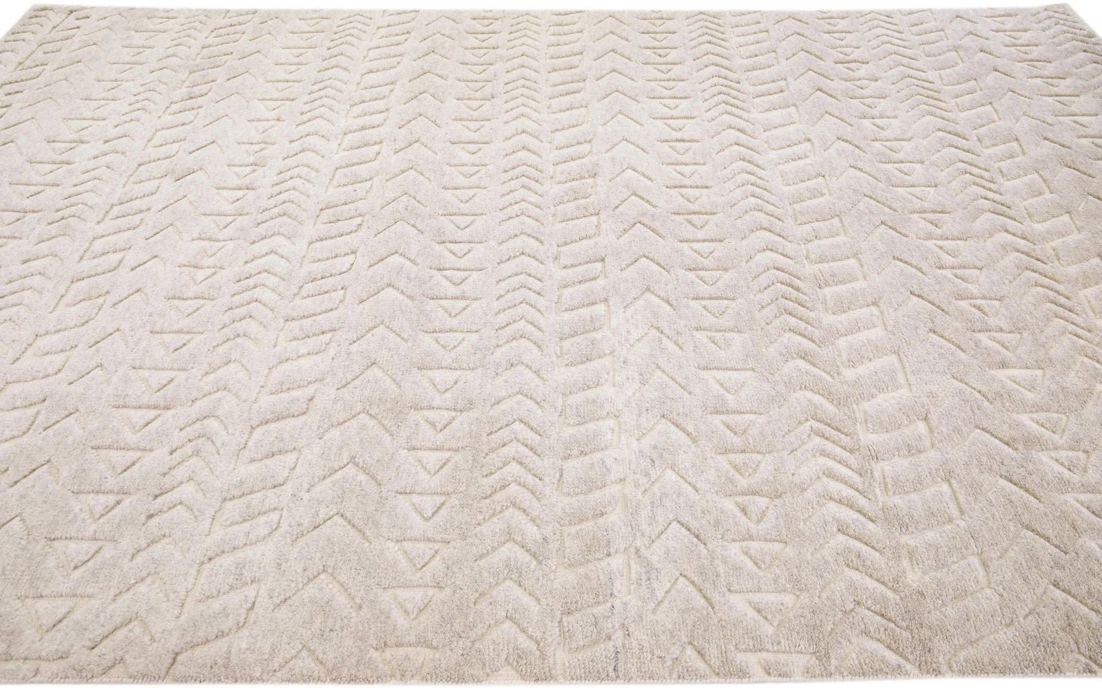 Contemporary Moroccan Style Handmade Beige Wool Rug With Allover Design - 5