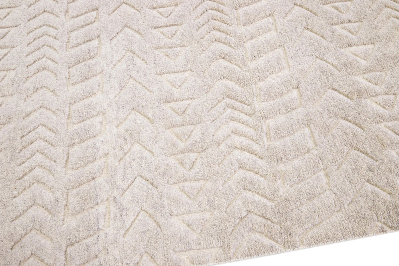 Contemporary Moroccan Style Handmade Beige Wool Rug With Allover Design - 6