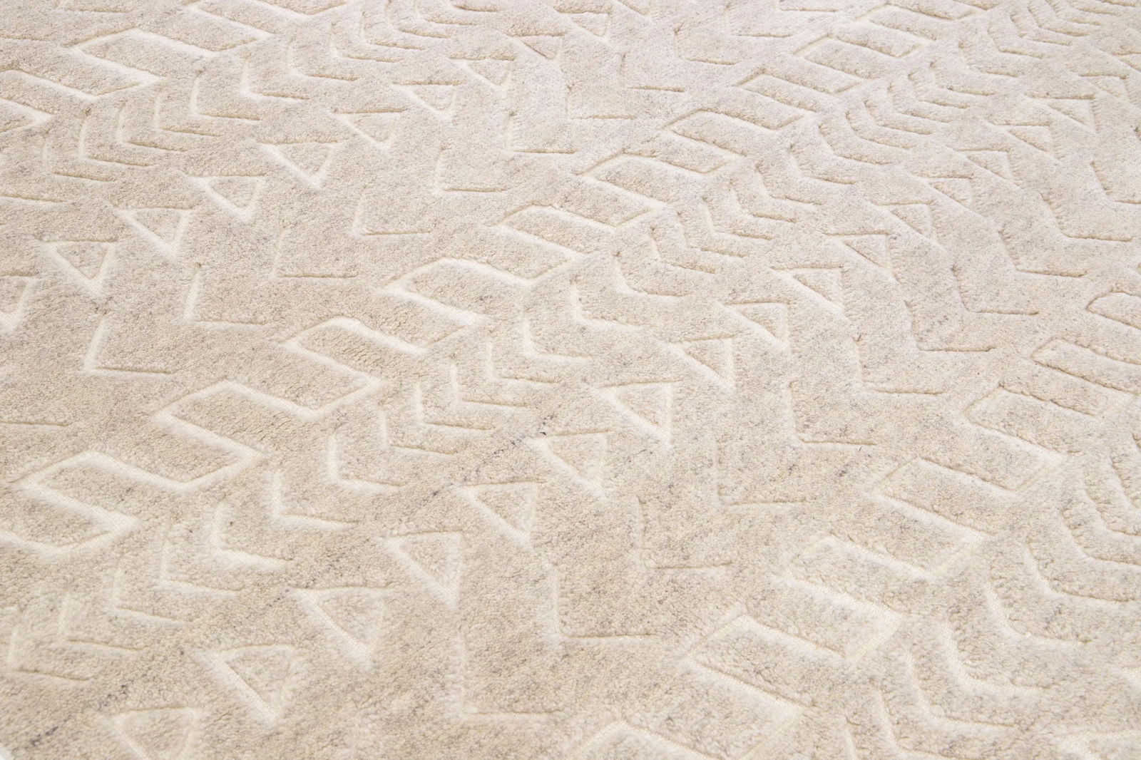 Contemporary Moroccan Style Handmade Beige Wool Rug With Allover Design - 8