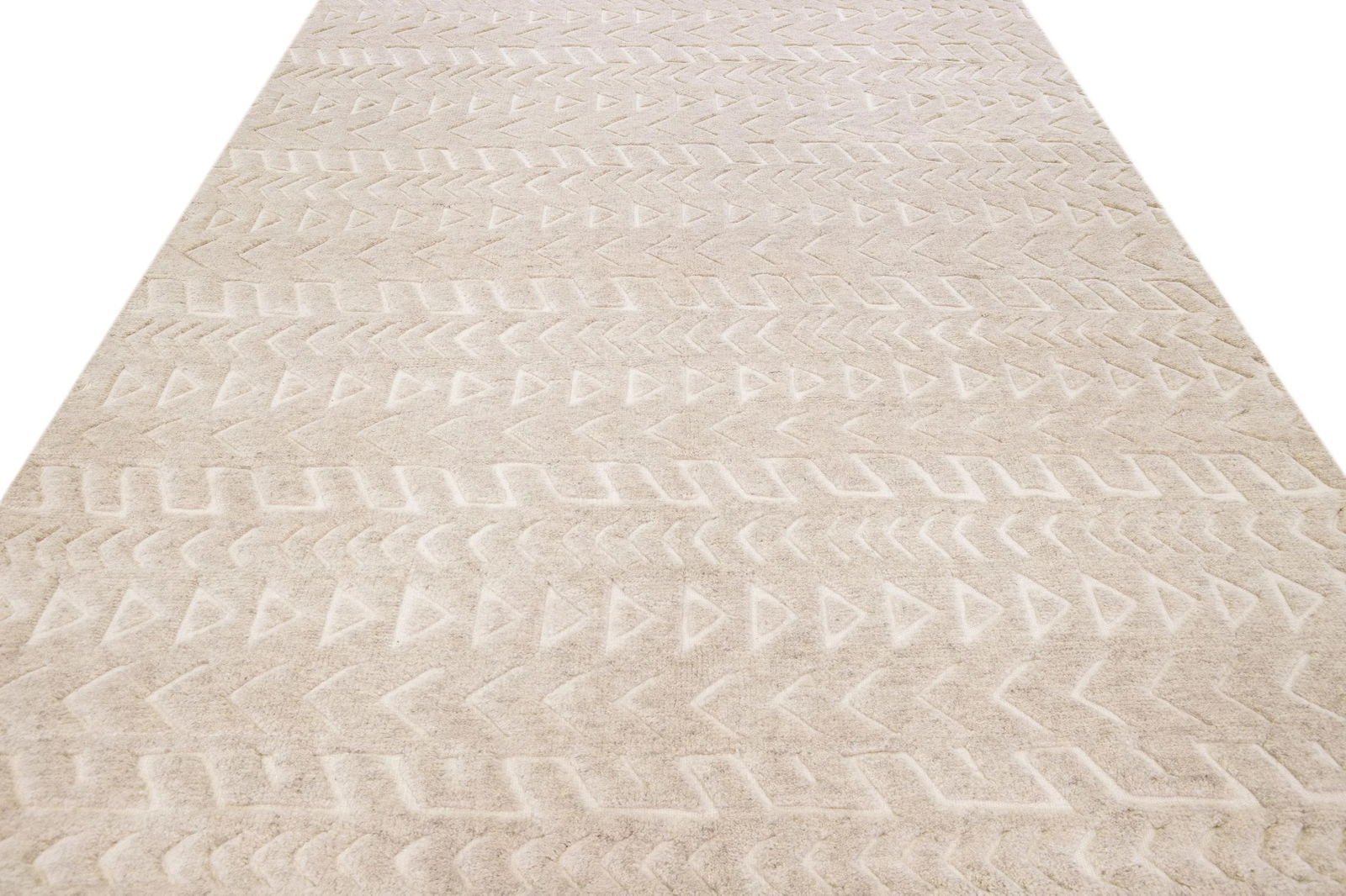 Contemporary Moroccan Style Handmade Beige Wool Rug With Allover Design - 9