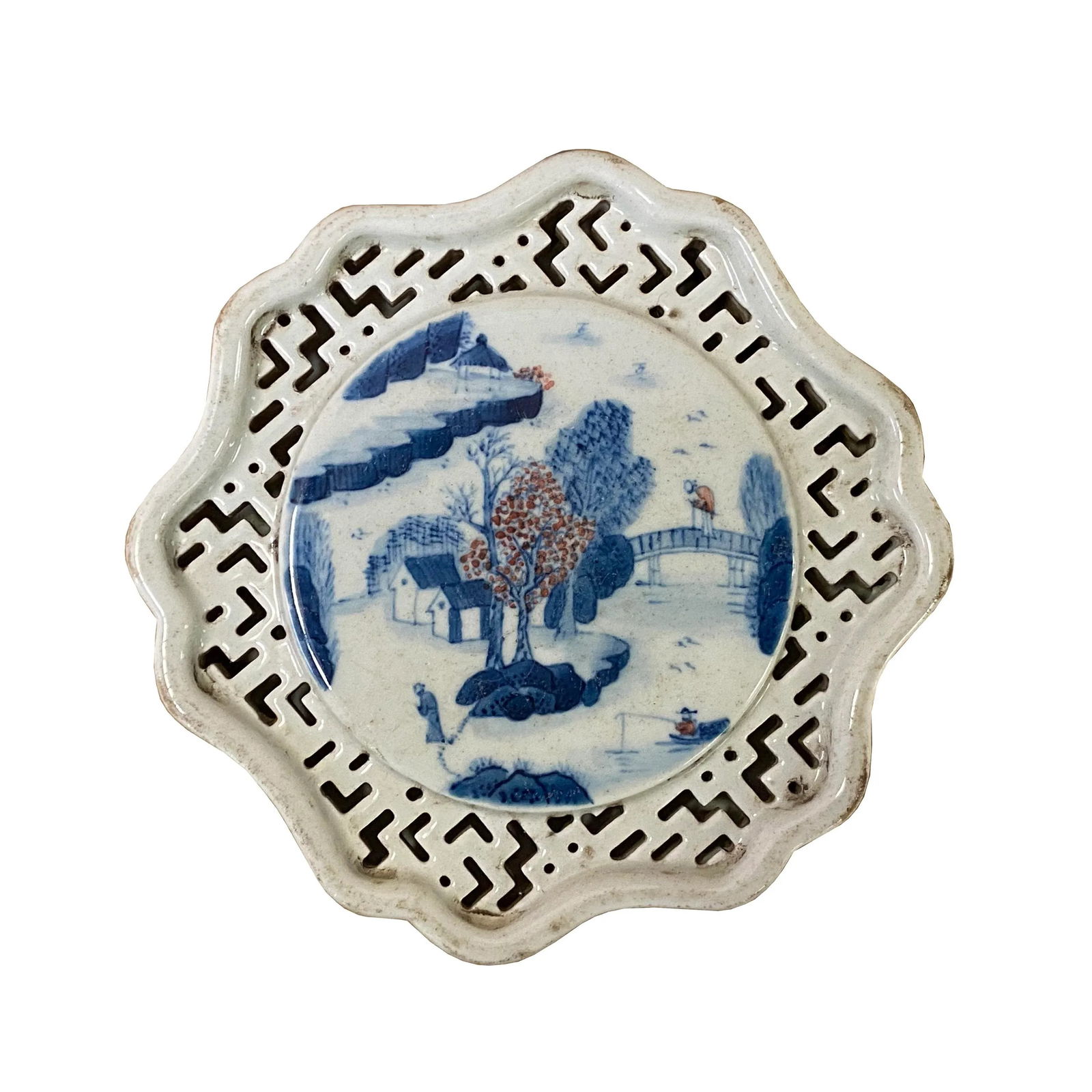 Chinese Blue White Scenery Porcelain Coaster Stand Soap Holder - 4