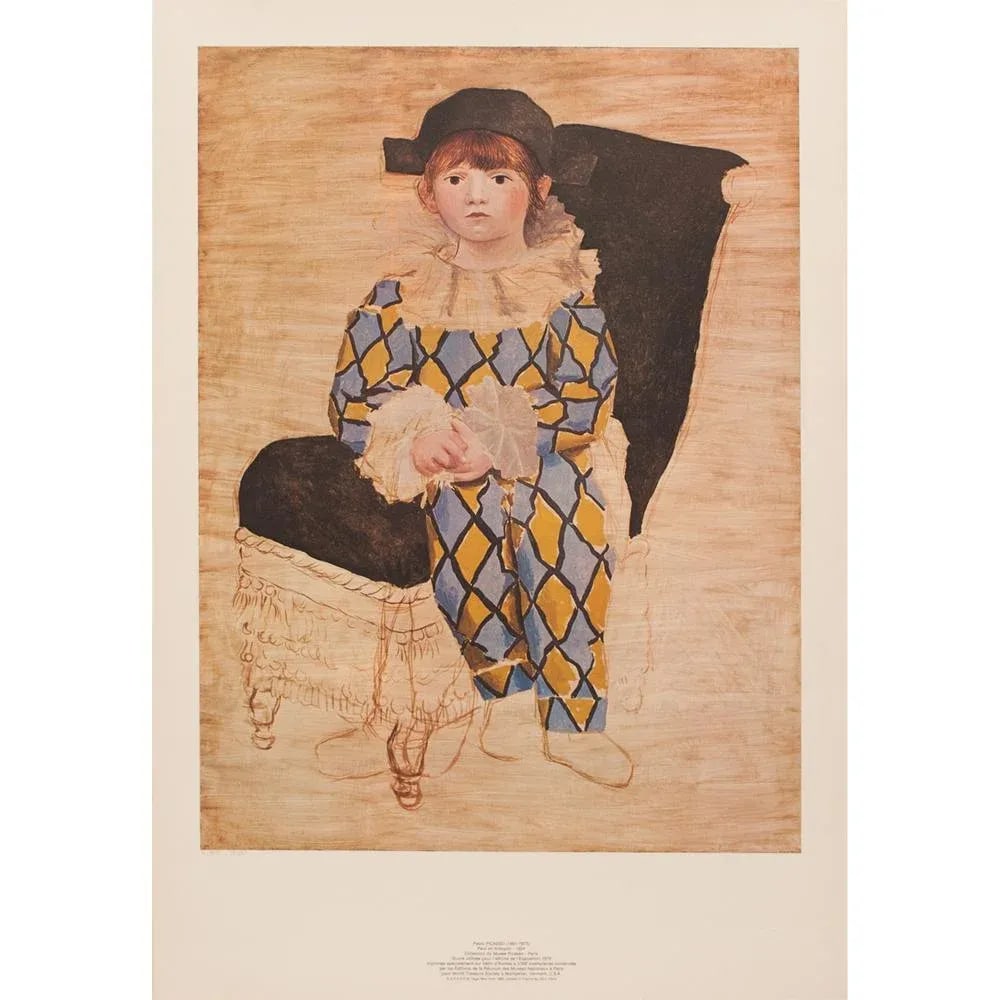 Large 1980s Picasso Museum Sealed and Numbered Poster After P. Picasso's "Paul en Arlequin" - 13