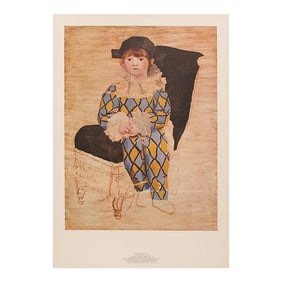 Large 1980s Picasso Museum Sealed and Numbered Poster After P. Picasso's "Paul en Arlequin"