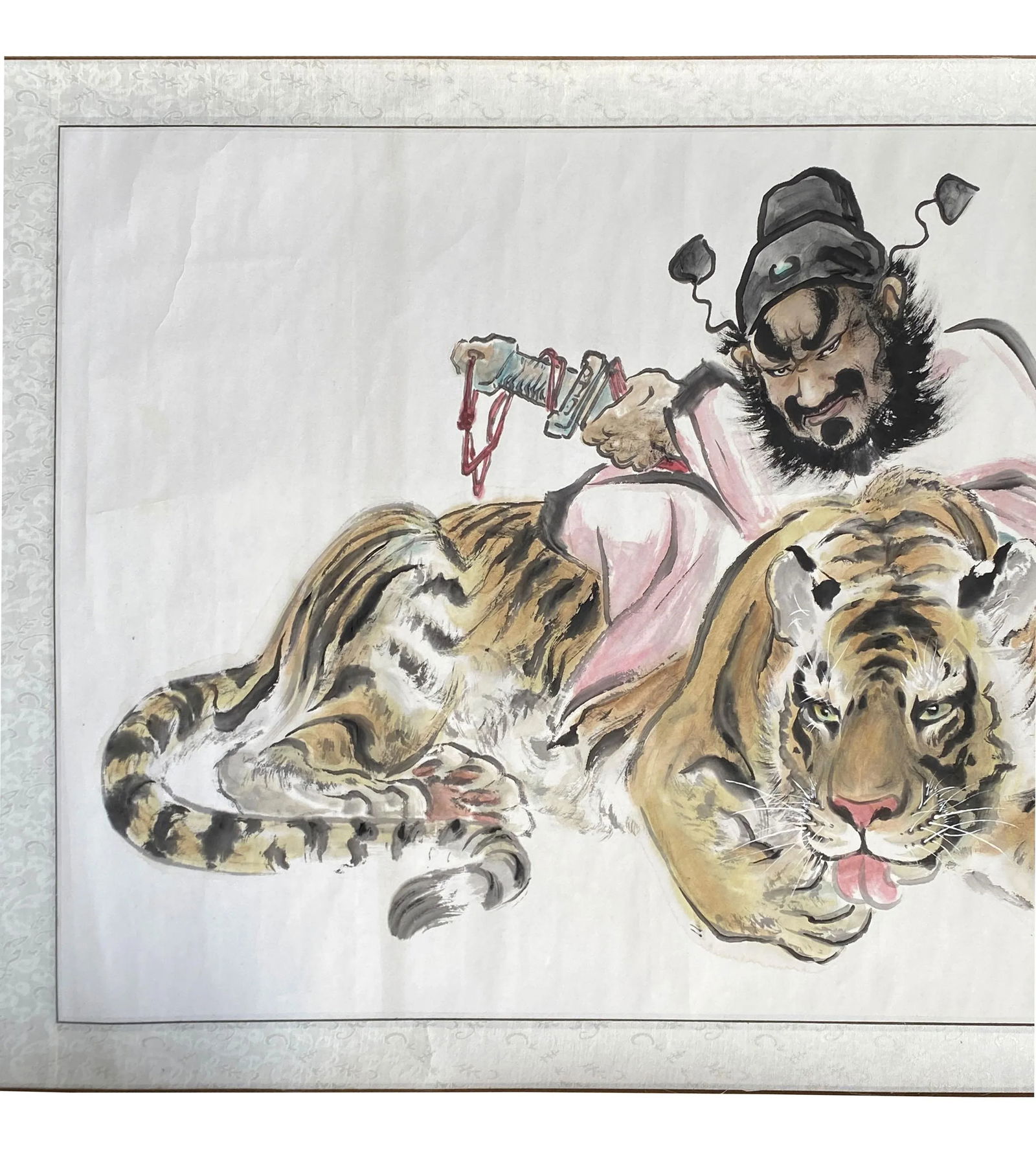 Chinese Color Ink Horizontal Tiger Fengshui Scroll Painting Wall Art - 3