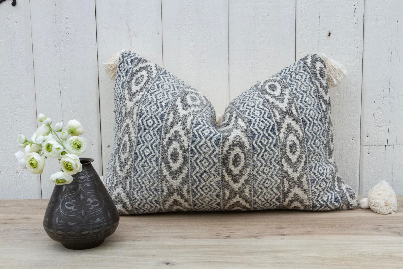 Ajarkh Blue Nomadic Moroccan Lumbar Pillow - 2