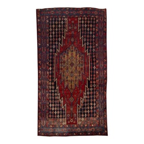 Vintage Persian Bidjar Handmade Red Medallion Wool Rug