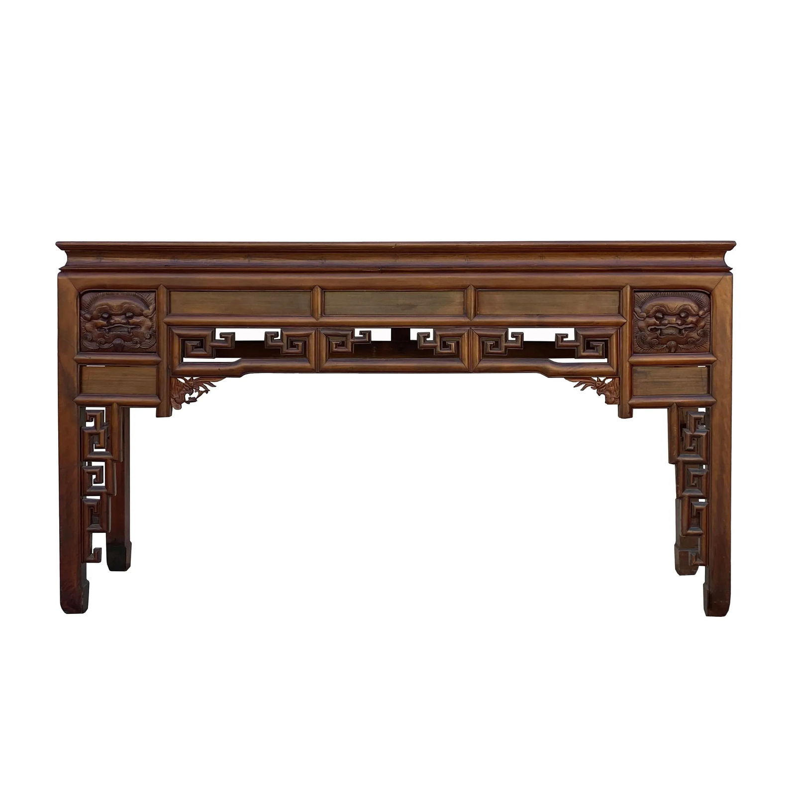 Chinese Vintage Wood Foo Dog Scroll Motif Tall Console Altar Table - 11