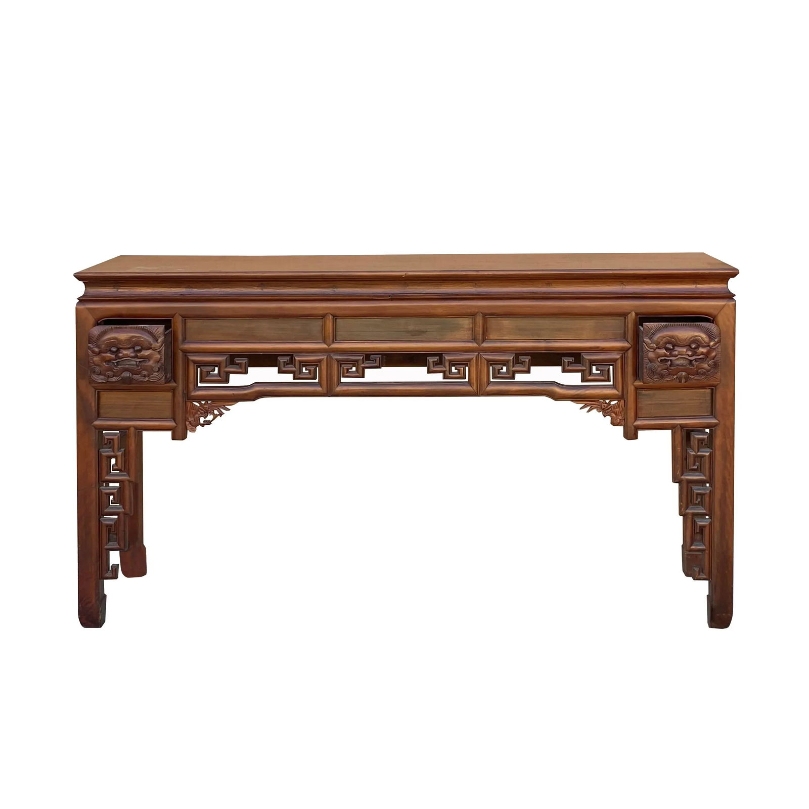 Chinese Vintage Wood Foo Dog Scroll Motif Tall Console Altar Table - 5