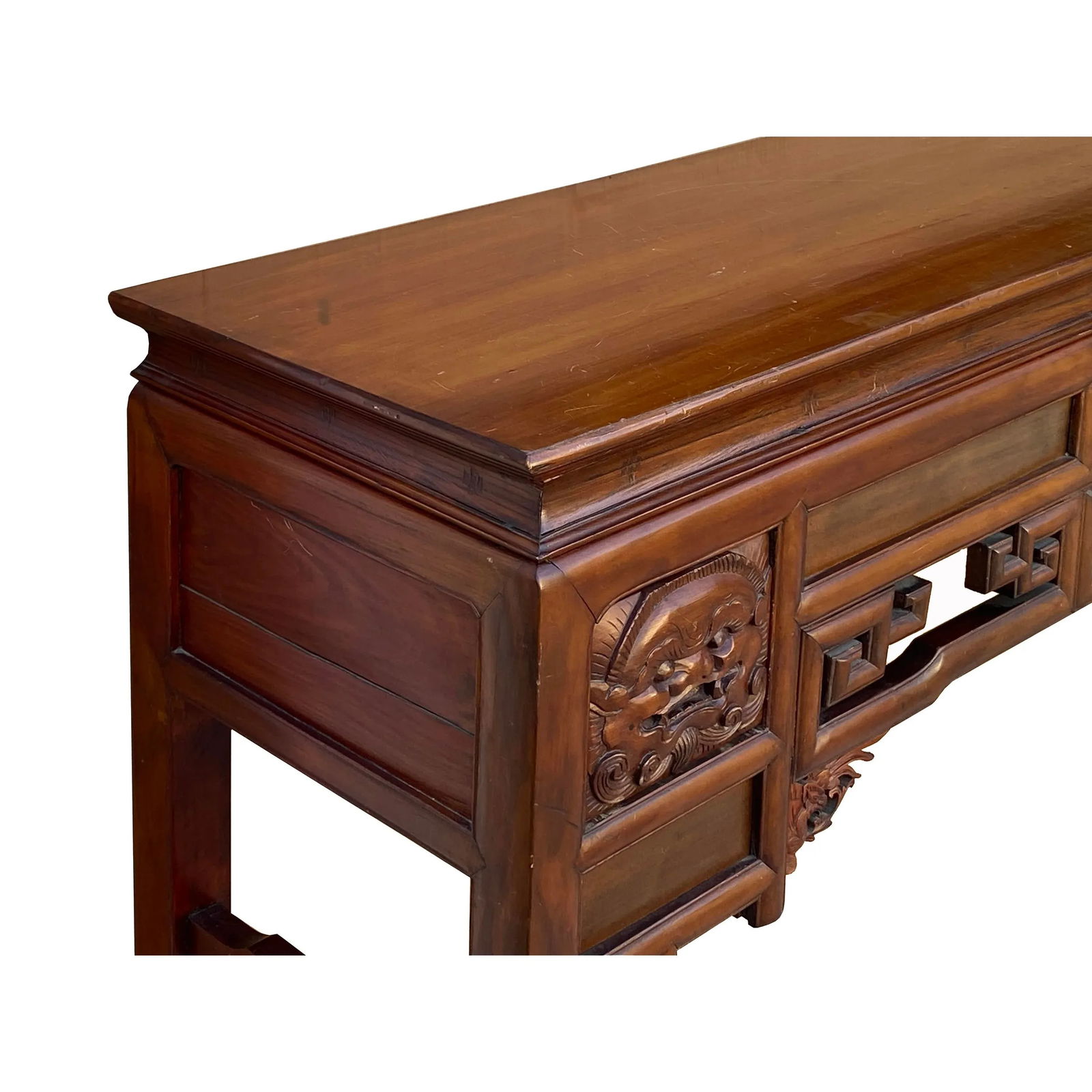 Chinese Vintage Wood Foo Dog Scroll Motif Tall Console Altar Table - 6