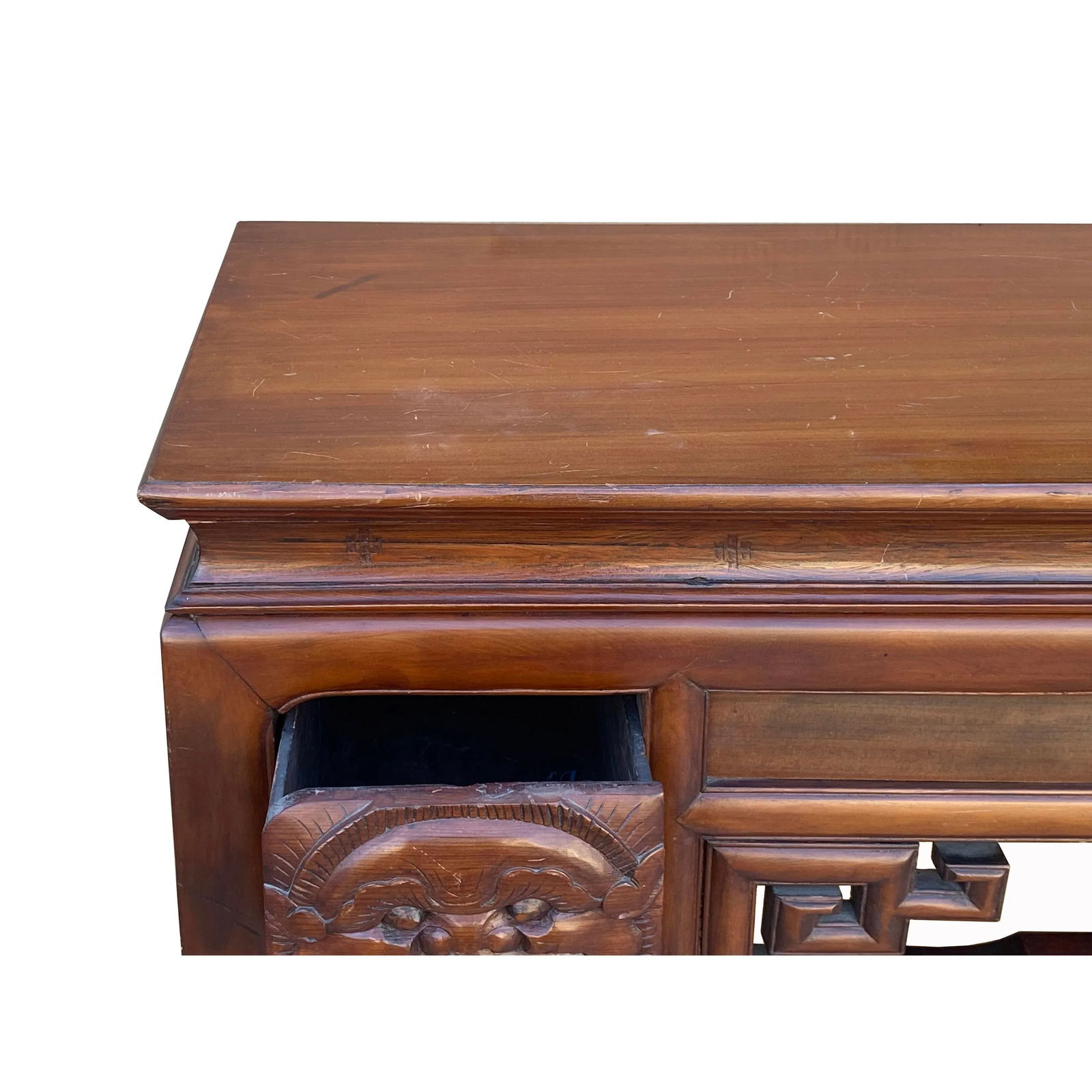 Chinese Vintage Wood Foo Dog Scroll Motif Tall Console Altar Table - 8