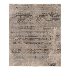 Contemporary Indian Handmade Gray Geometric Wool Rug