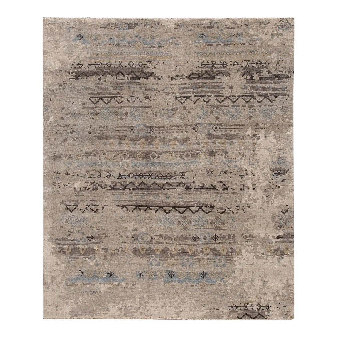 Contemporary Indian Handmade Gray Geometric Wool Rug (1 of 8)