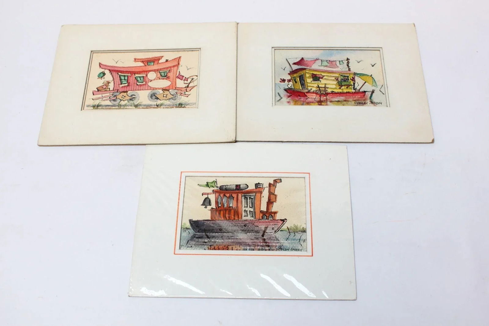 Set of Three Stanley C. Brodey "Houseboat" Watercolors - 7