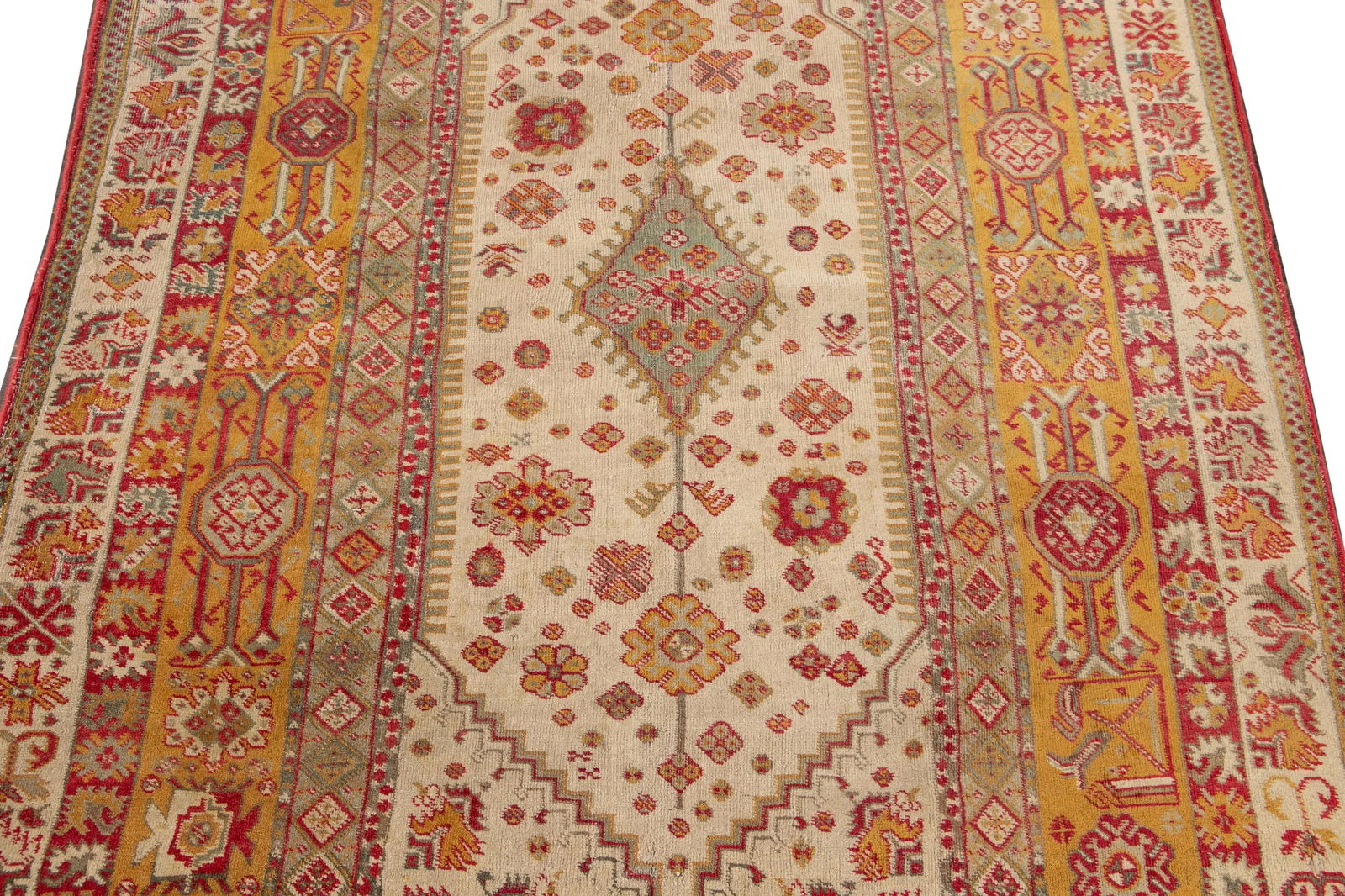 Antique Indian Agra Handmade Beige Geometric Wool Rug - 10
